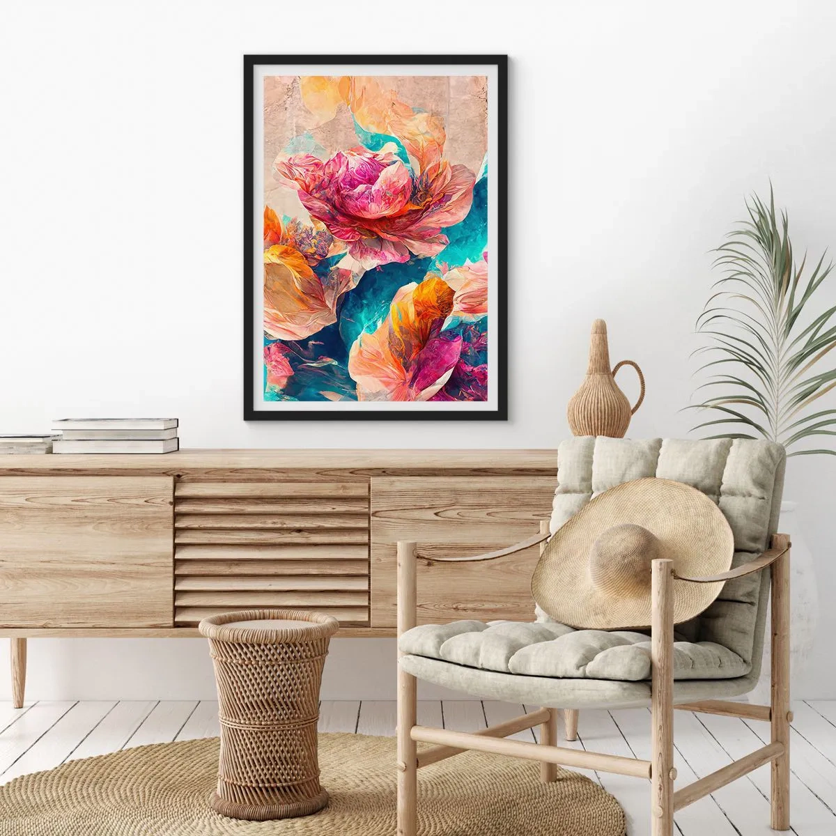 Poster in black frame - Colourful Splendour of a Bouquet - 70x100 cm