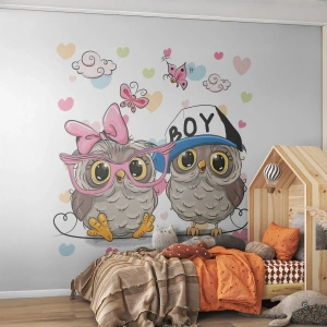 Photo Wallpaper Standard Eco - Let's Keep in Love! - For children, Owl, Butterfly - 500x350 cm