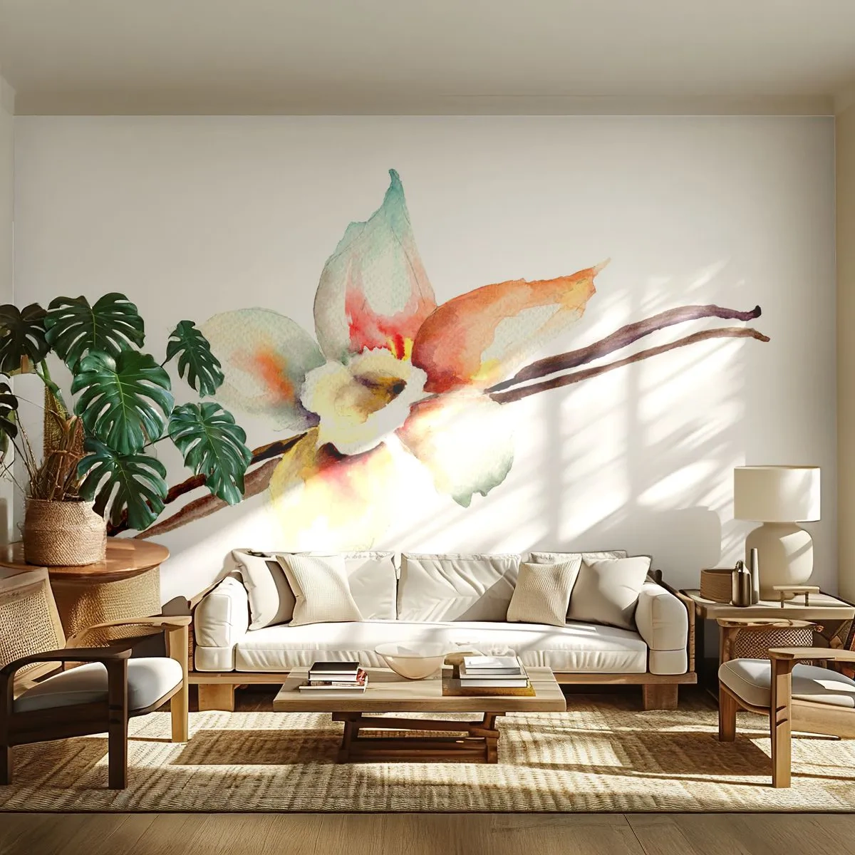 Photo Wallpaper Standard Eco - Sweetness Painted - Vanilla Flower, Flower, Vanilla stick - 200x140 cm