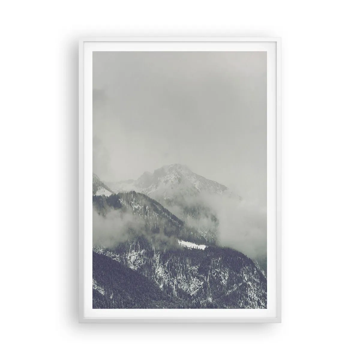 Poster in white frmae - Foggy valley - 70x100 cm