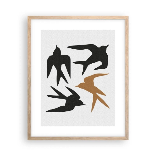 Poster in light oak frame - Swallows at Play - 40x50 cm