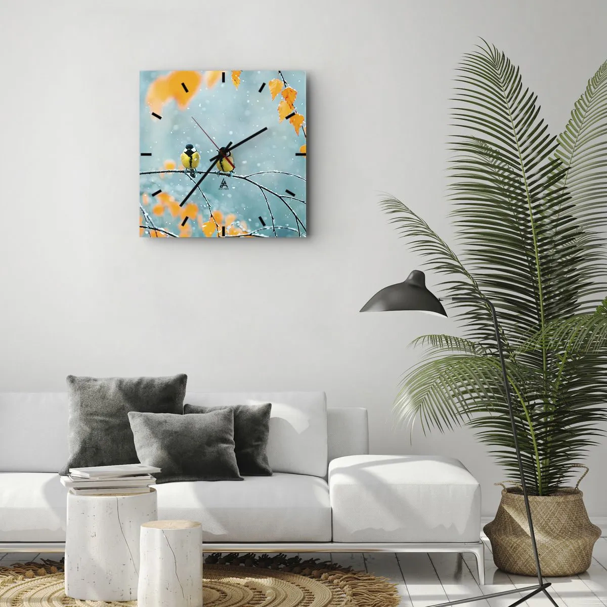 Wall clock - Clock on glass - Birdy Gossip - 30x30 cm