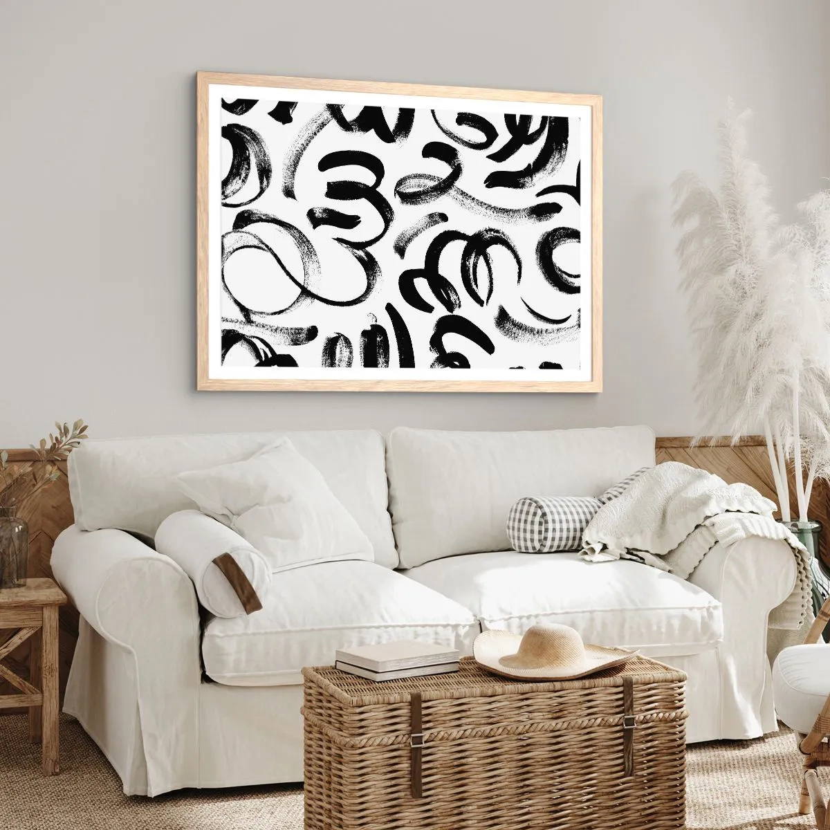 Poster in light oak frame - Black on White - 50x40 cm