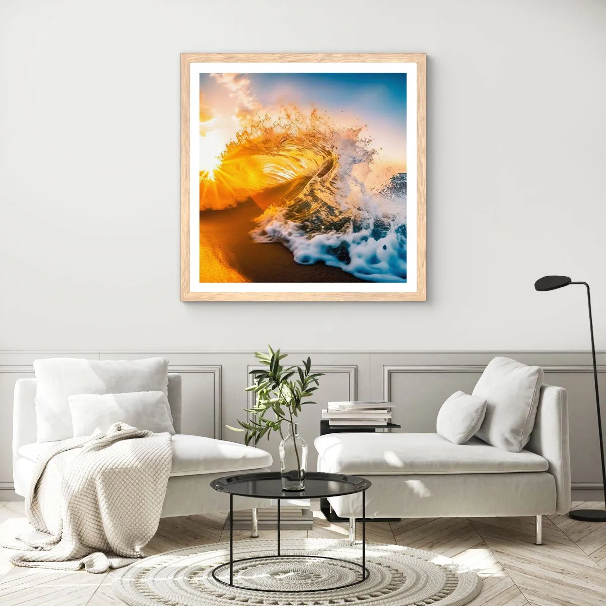 Poster in light oak frame - Playing with Sand - 50x50 cm