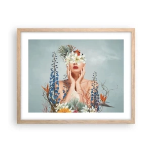 Poster in light oak frame - Woman – Flower - 50x40 cm
