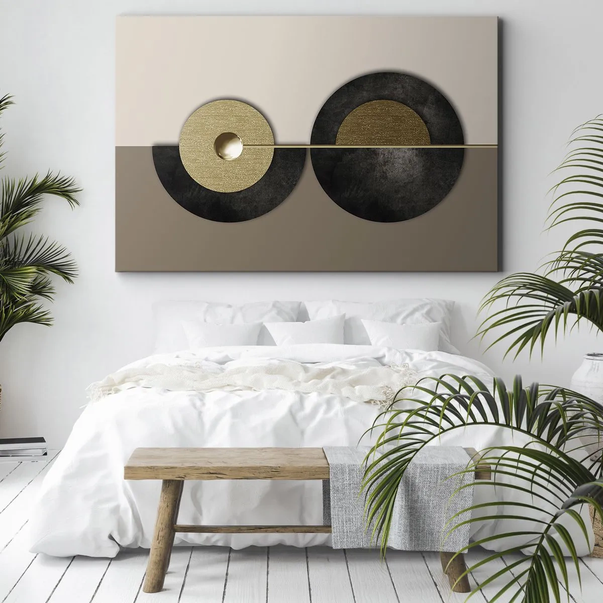 Canvas picture - Abstract circles in shades of gold and brown - 70x50cm - Variations on Wheel - Modern wall decoration for the living room and bedroom ARTTOR