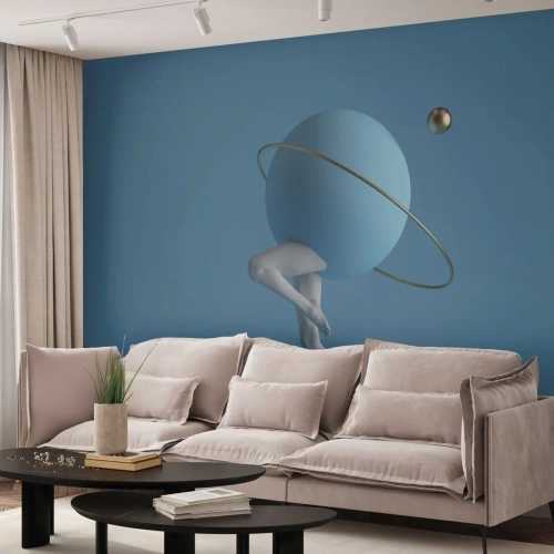 Photo Wallpaper Standard Eco - A figure with a planet instead of a head on a blue background - 100x70cm - And Planets Are Going Crazy - Modern wall decoration for the living room and bedroom ARTTOR