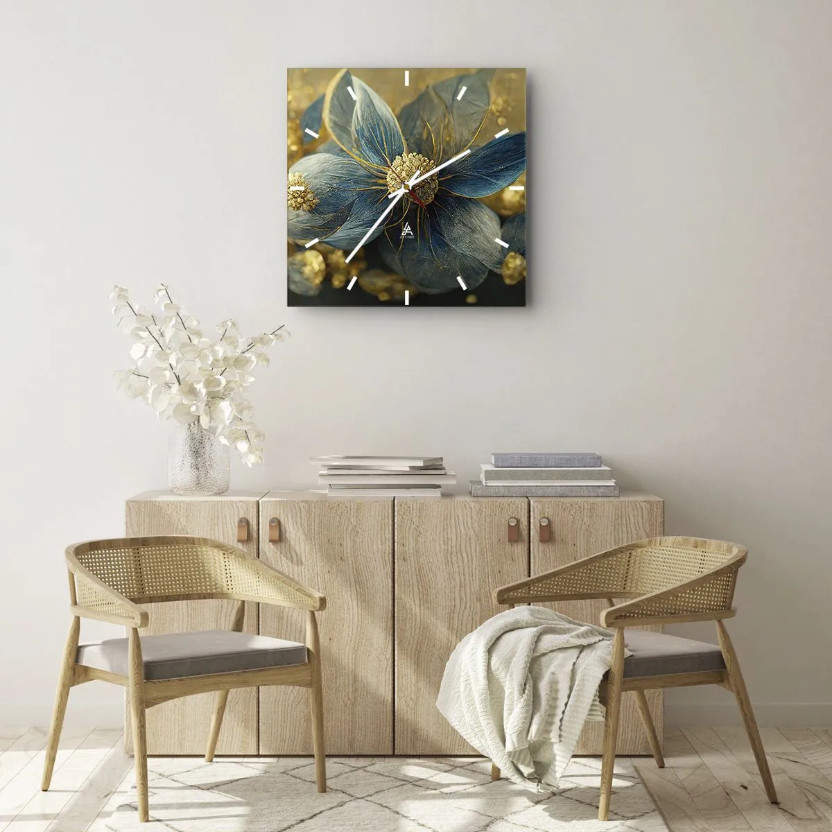 Wall clock - Clock on glass - Blossoming in Gold - 40x40 cm