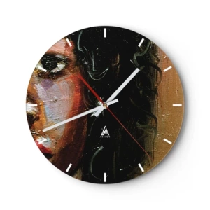 Wall clock - Clock on glass - A fragment of a woman's portrait painted with a thick texture of oil paint. - 30x30cm - Black and Shine - Modern wall decoration for the living room, kitchen, and bedroom ARTTOR