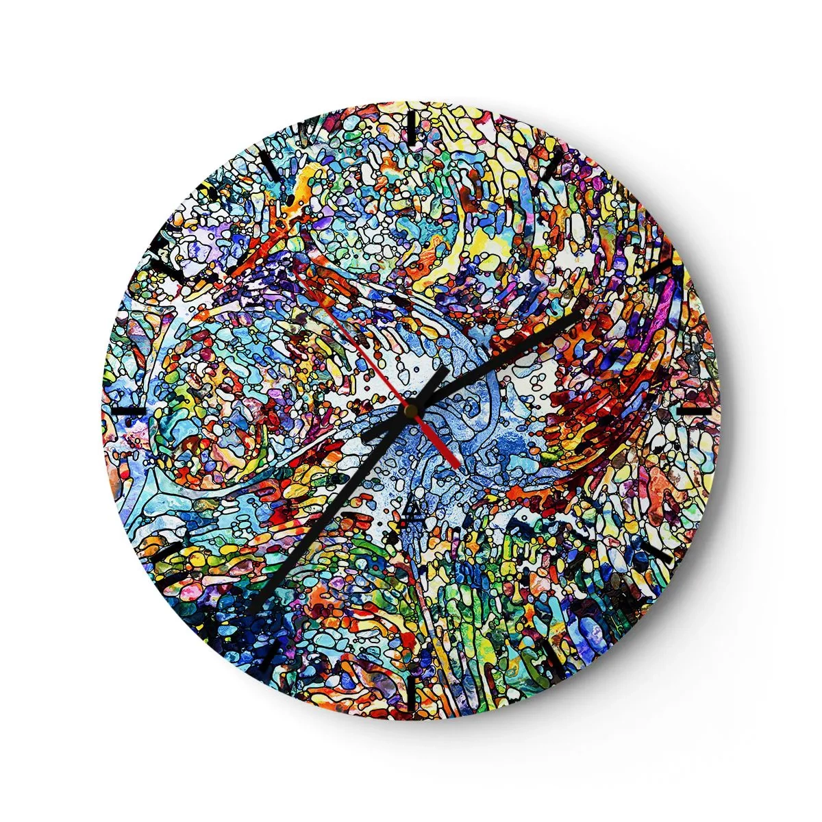 Wall clock - Clock on glass - Stained Glass with Drops - 40x40 cm