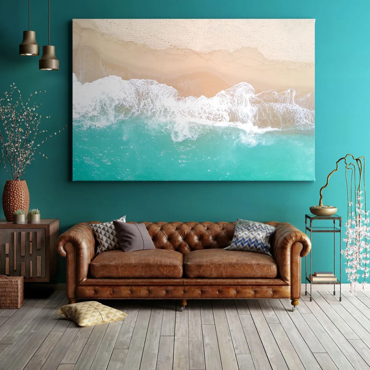 Canvas picture - A bird's eye view of a beach with turquoise water and gentle waves - 70x50cm - Touch Full of Caress - Modern wall decoration for the living room and bedroom ARTTOR