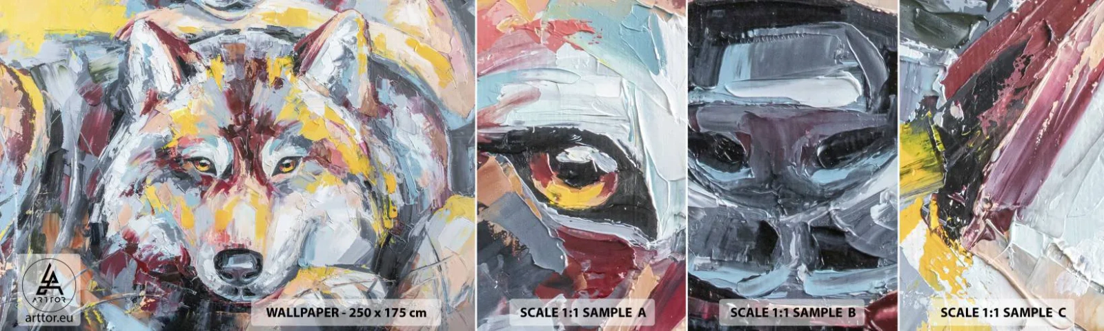Photo Wallpaper Sample Self-Adhesive Deluxe Sticker - Wolf Eyes - Abstraction, Wolf, Painting - 100x30 cm