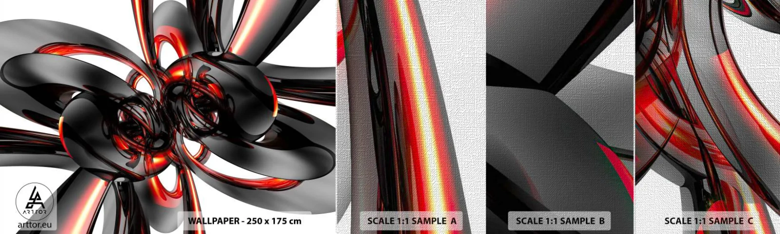 Photo Wallpaper Sample Premium Canvas - Movement in Graphite and Red - Abstraction, 3D, Piece - 100x30 cm