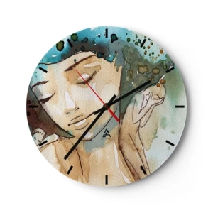 Wall clock - Clock on glass - clock face with a female face motif in watercolor shades - 30x30cm - Lady in Blue - Modern wall decoration for the living room, kitchen, and bedroom ARTTOR
