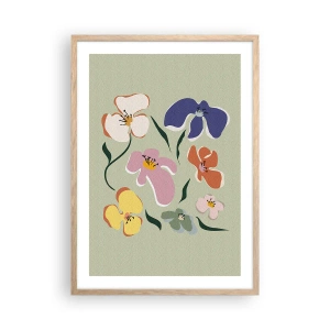 Poster in light oak frame - Pansies in a Row - 50x70 cm