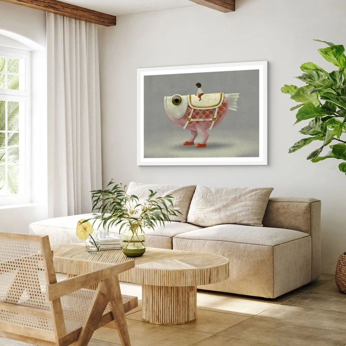 Poster in white frmae - Fish Jockey - 40x30 cm