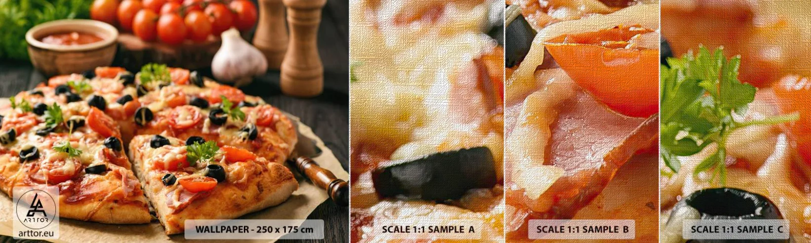 Photo Wallpaper Sample Premium Canvas - You Baked It Again - Gastronomy, Pizza, Tomato - 100x30 cm