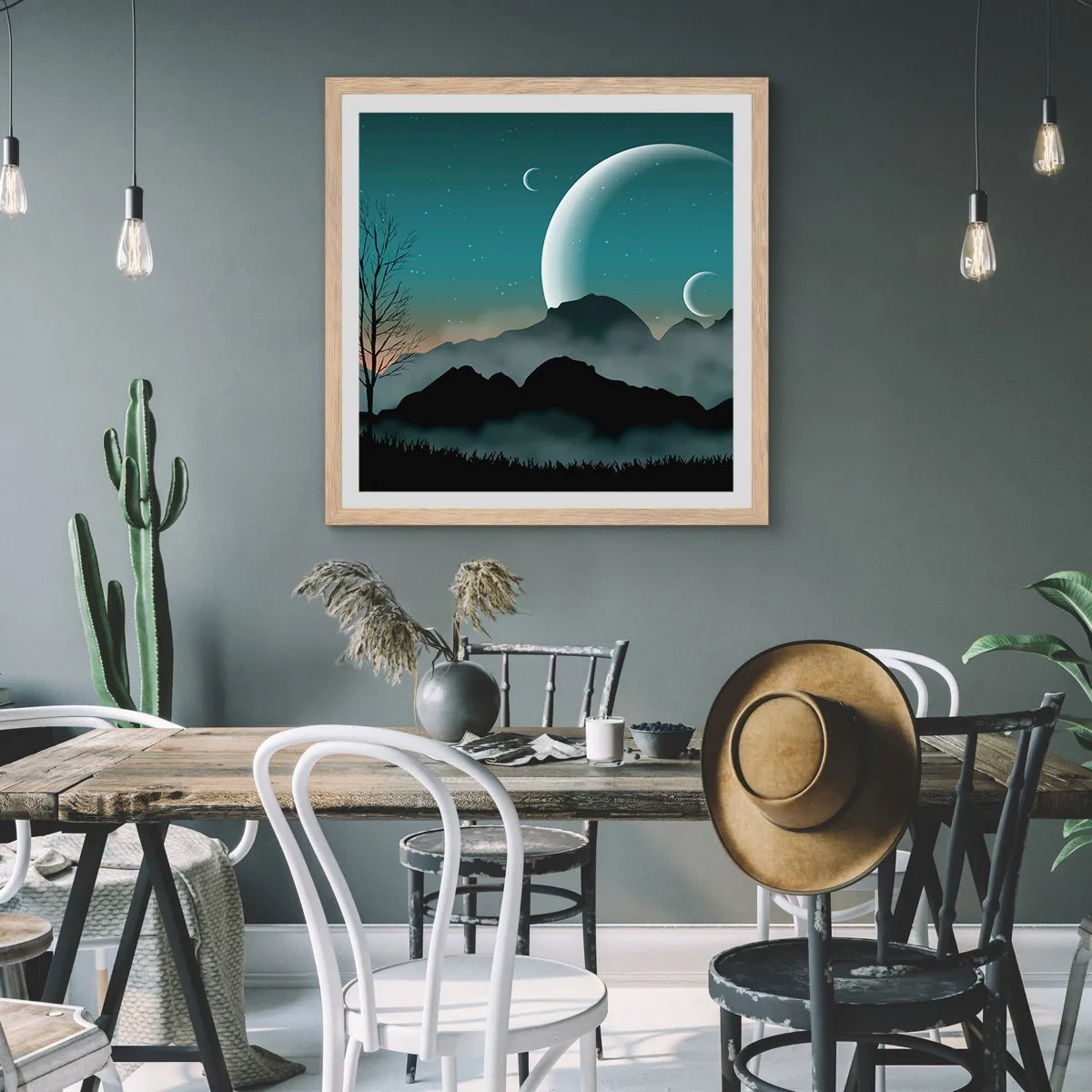 Poster in light oak frame - Carnival of a Starry Night - 60x60 cm
