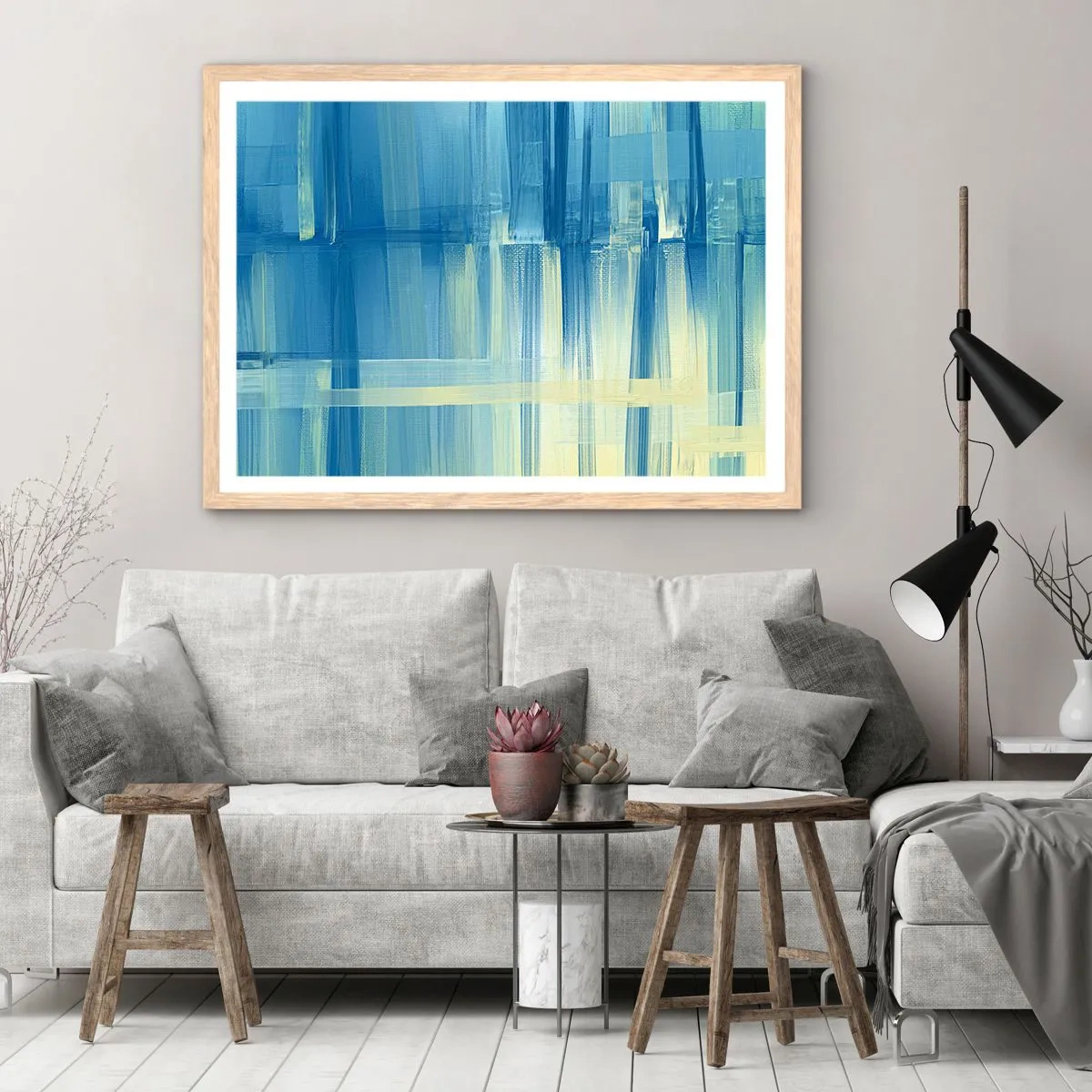 Poster in light oak frame - Composition In Turquoise - 70x50 cm