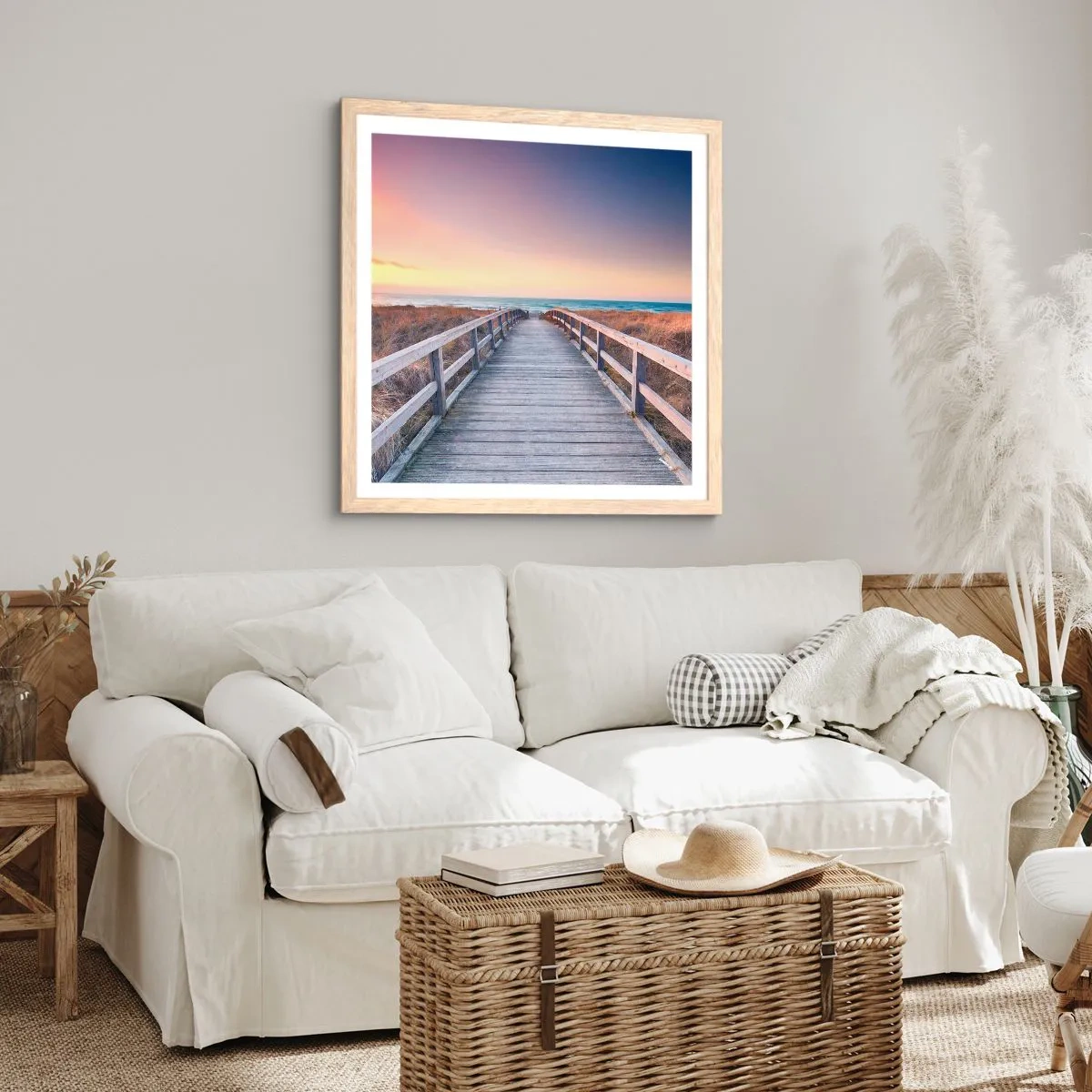 Poster in light oak frame - Baltic Evening Aurora - 40x40 cm