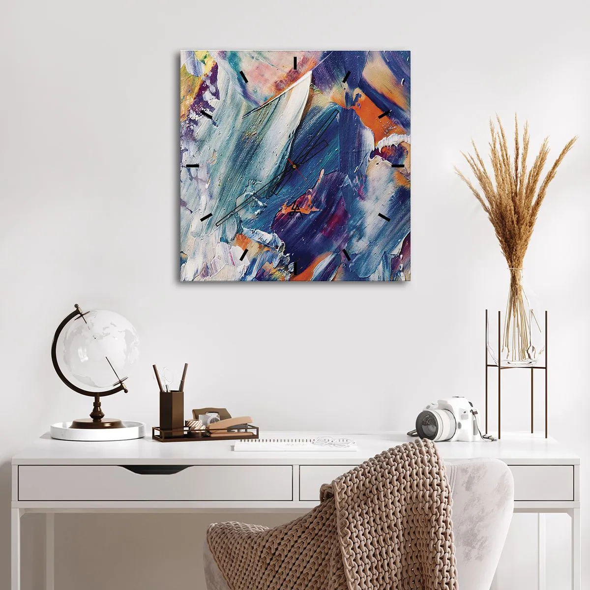 Wall clock - Clock on glass - Whirlwind of Colour - 30x30 cm