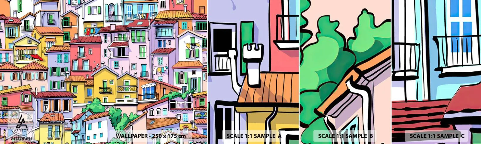 Photo Wallpaper Sample Standard Eco - Merry City - City, Tenement houses, Houses - 100x30 cm