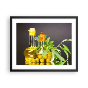 Poster in black frame - Still Life with Olives and Olive Oil - 50x40 cm