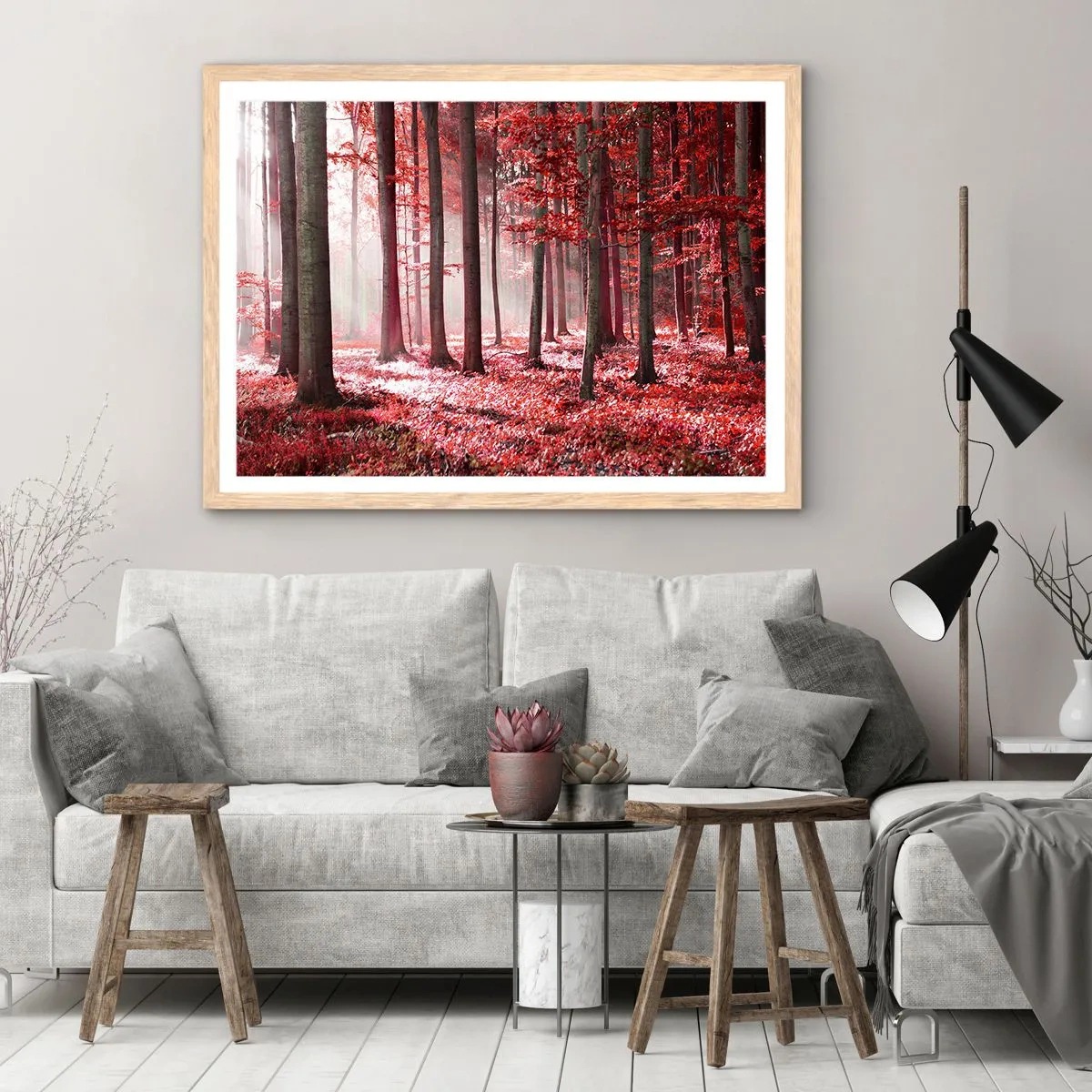 Poster in light oak frame - Red Equally Beautiful - 100x70 cm