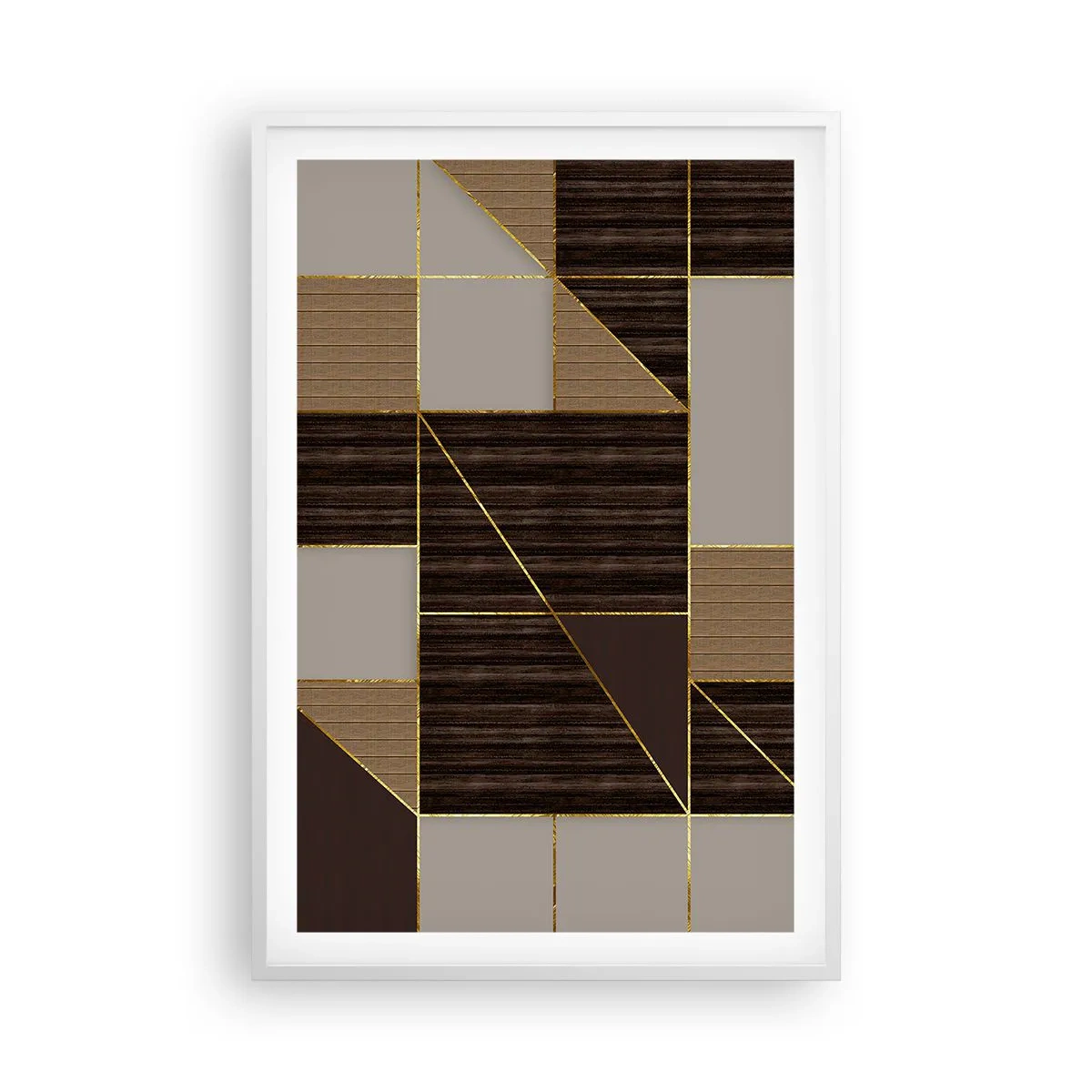 Poster in white frmae - Mosaic of Brown and Gold - 61x91 cm