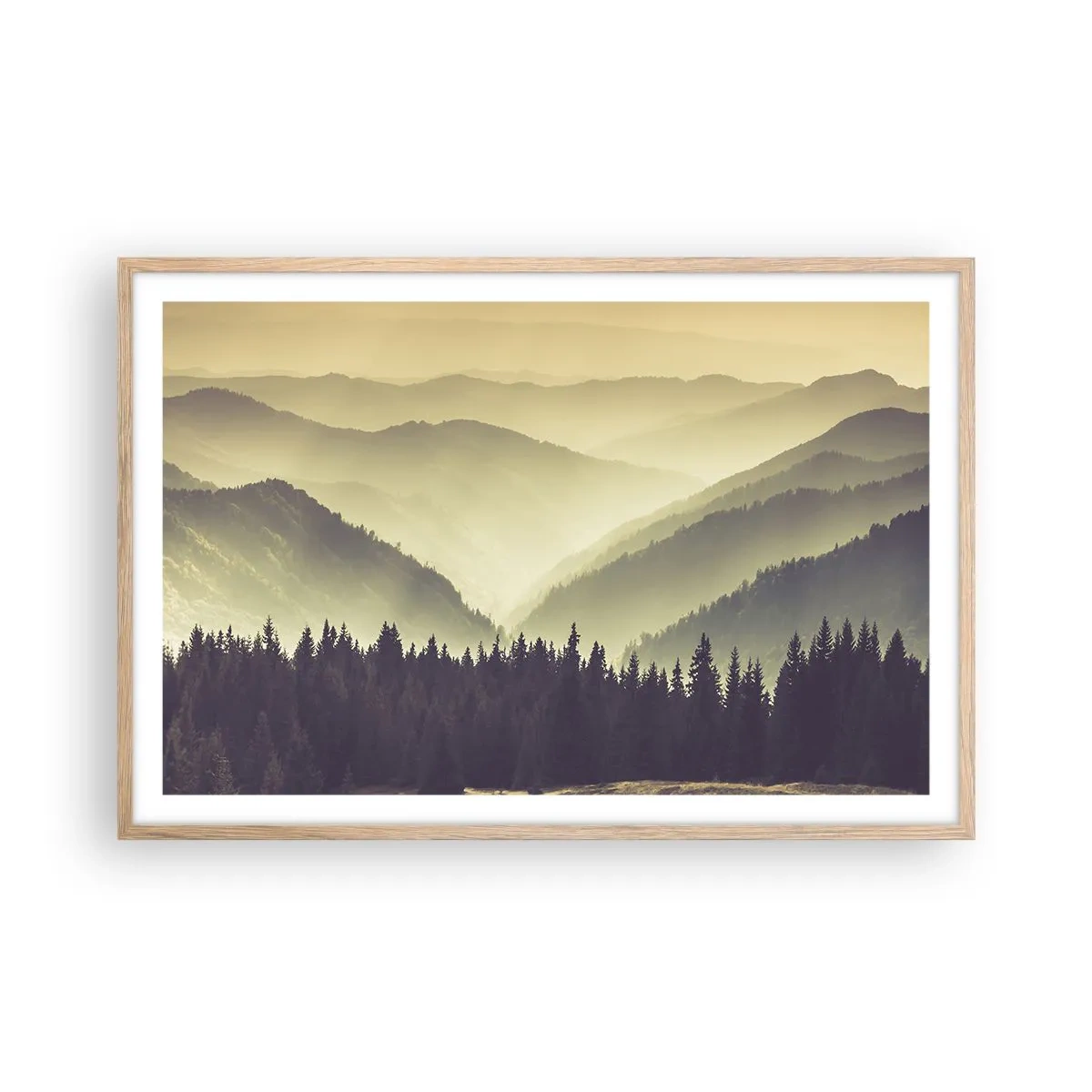 Poster in light oak frame - In a Faraway Land, Past the Mountains - 91x61 cm