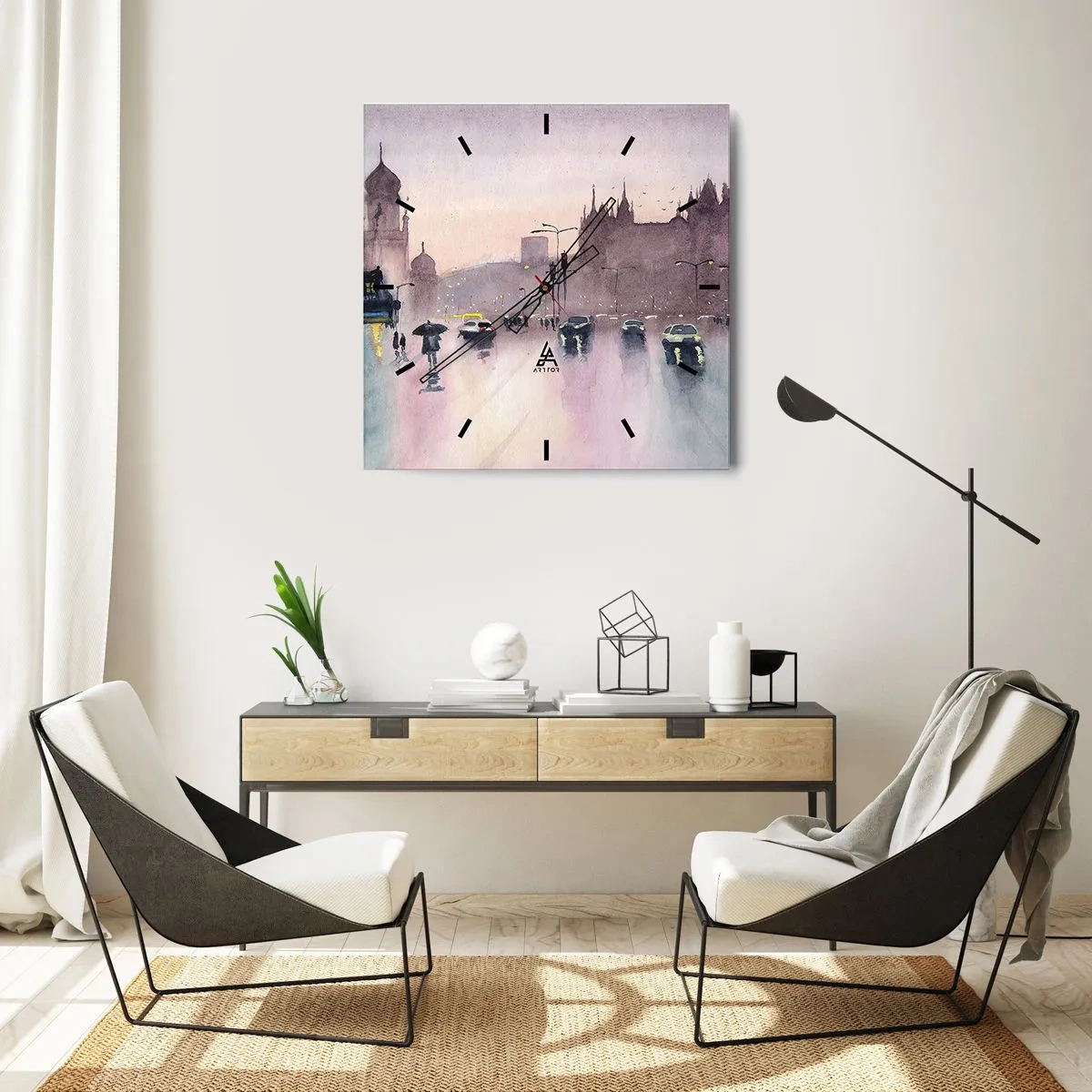 Wall clock - Clock on glass - In a Rainy Fog - 40x40 cm