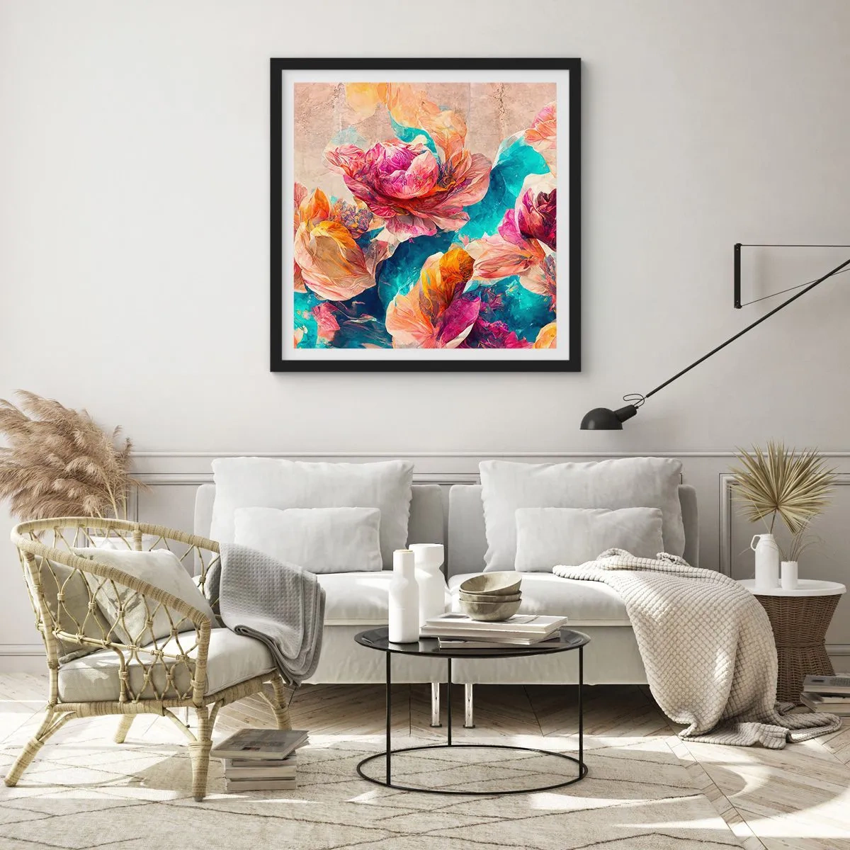 Poster in black frame - Colourful Splendour of a Bouquet - 40x40 cm