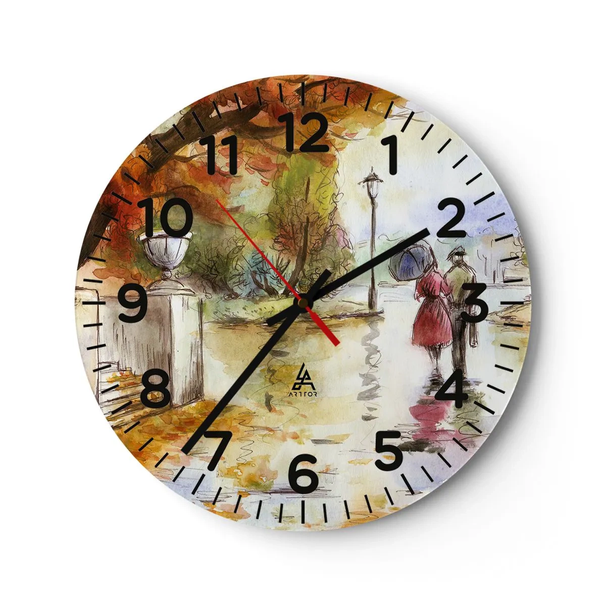 Wall clock - Clock on glass - Romantic Autumn in a Park - 40x40 cm