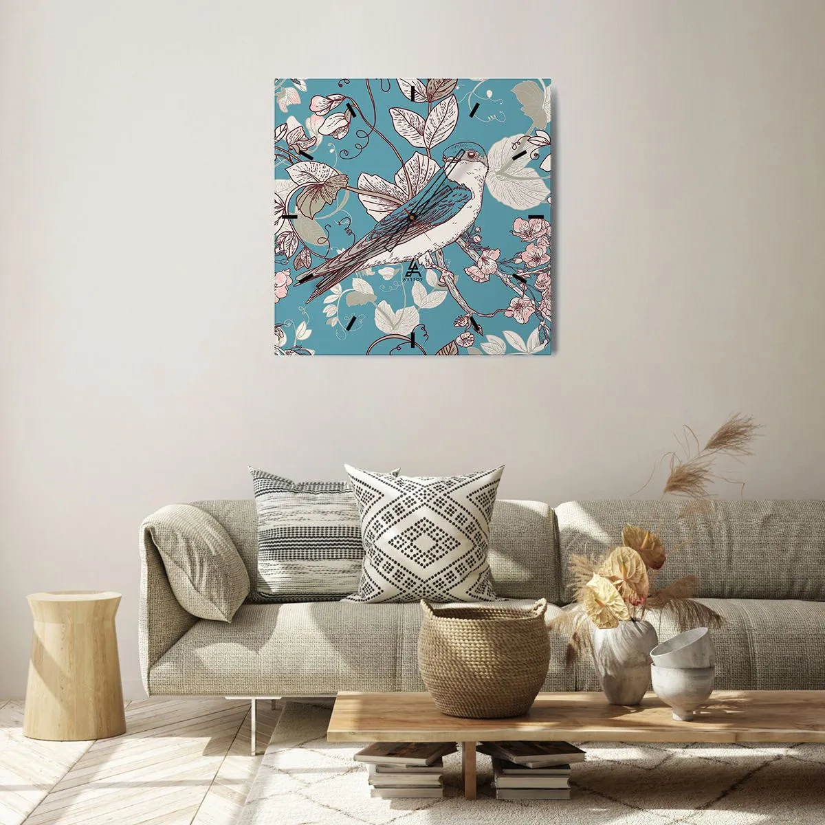 Wall clock - Clock on glass - In the Whitewood Chirps and Silvery - 40x40 cm