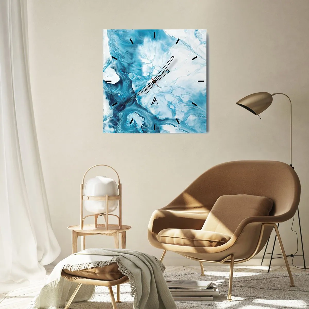 Wall clock - Clock on glass - Concert of Blue - 30x30 cm