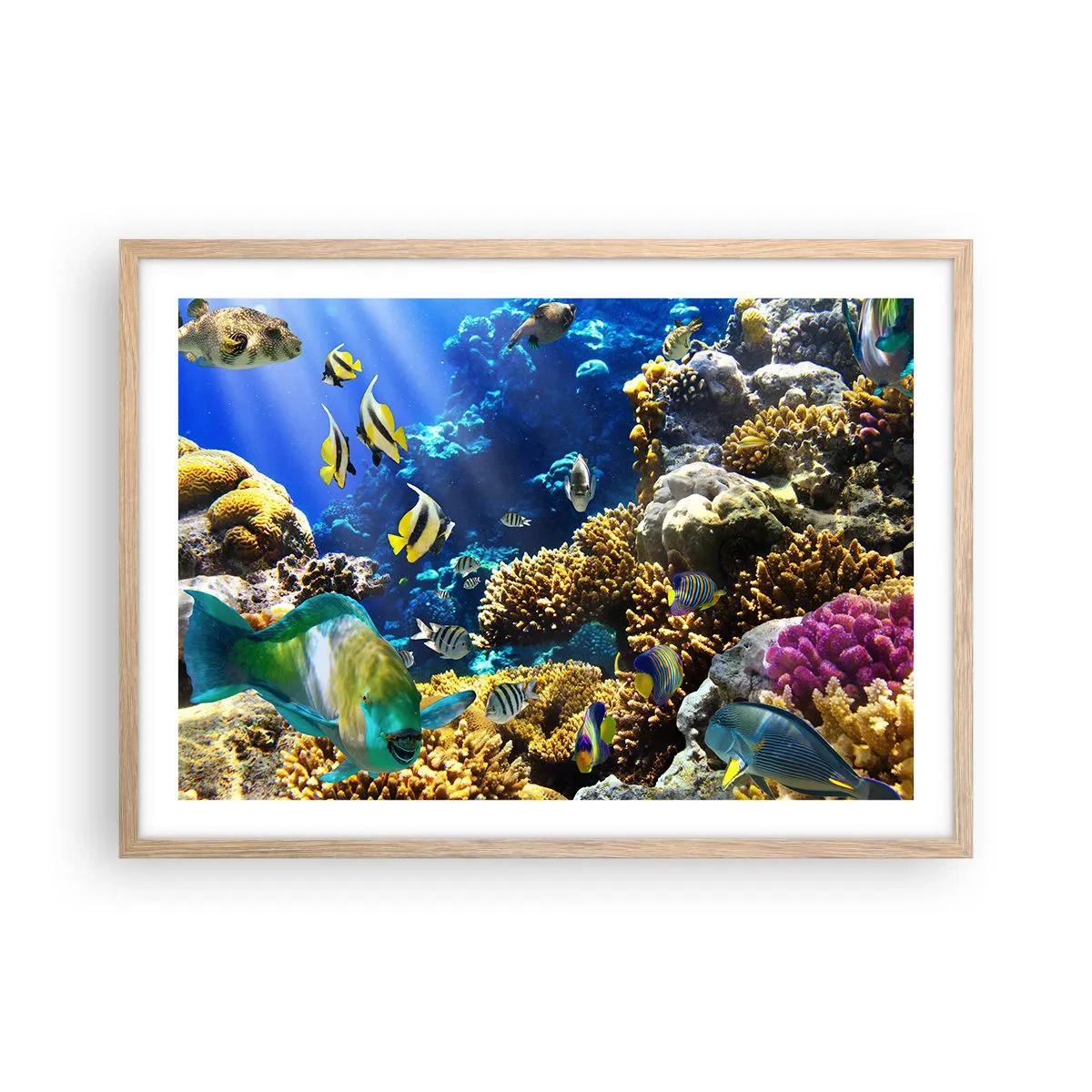 Poster in light oak frame - Big Traffic to Holiday Destination - 70x50 cm