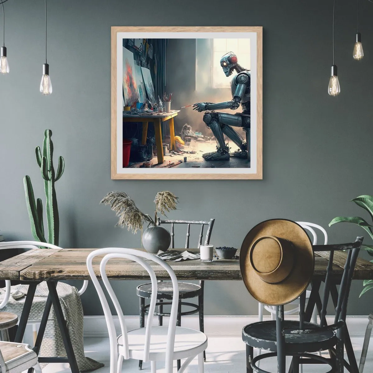 Poster in light oak frame - Act of Creation - 50x50 cm