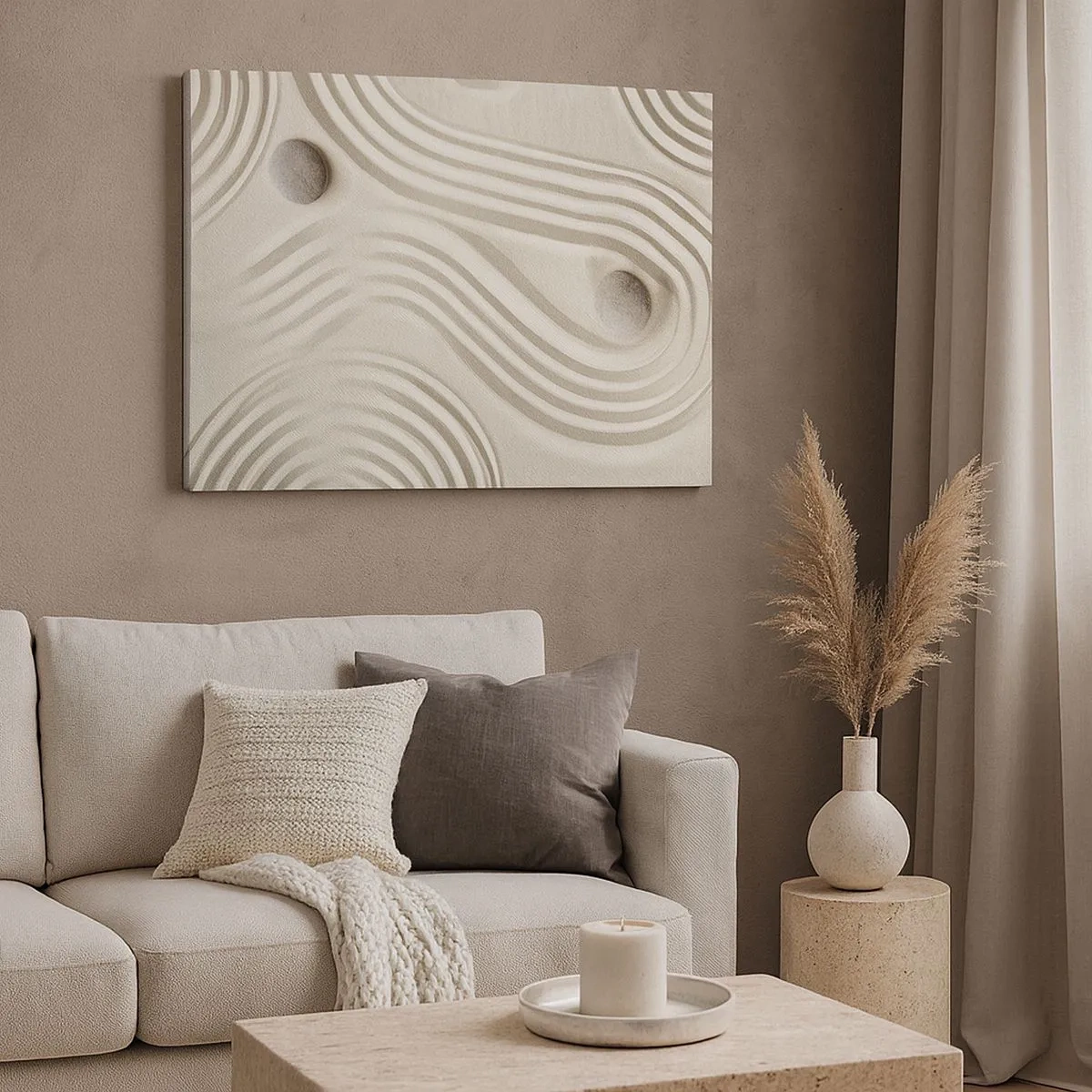 Canvas picture - Minimalist Zen design with sand and stones - 70x50cm - Touch of Warmth - Modern wall decoration for the living room and bedroom ARTTOR