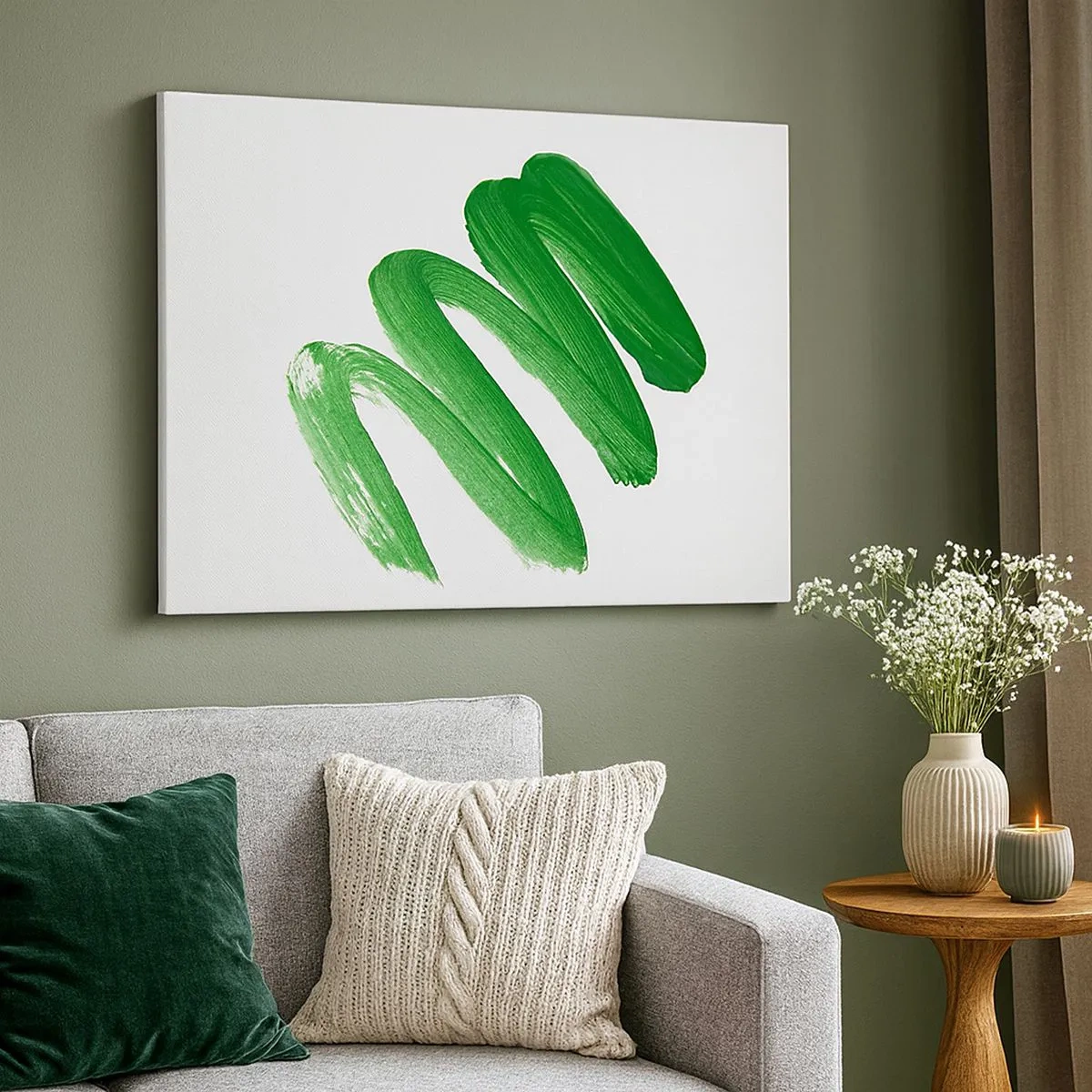 Canvas picture - Green abstract brush stroke on white background - 70x50cm - Green Joke - Modern wall decoration for the living room and bedroom ARTTOR