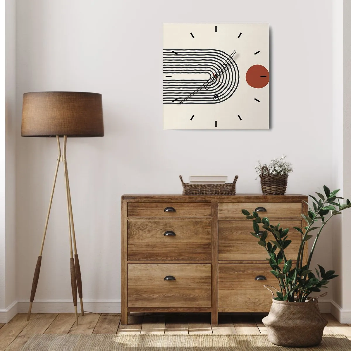 Wall clock - Clock on glass - Magnetism of Shapes and Colours - 30x30 cm