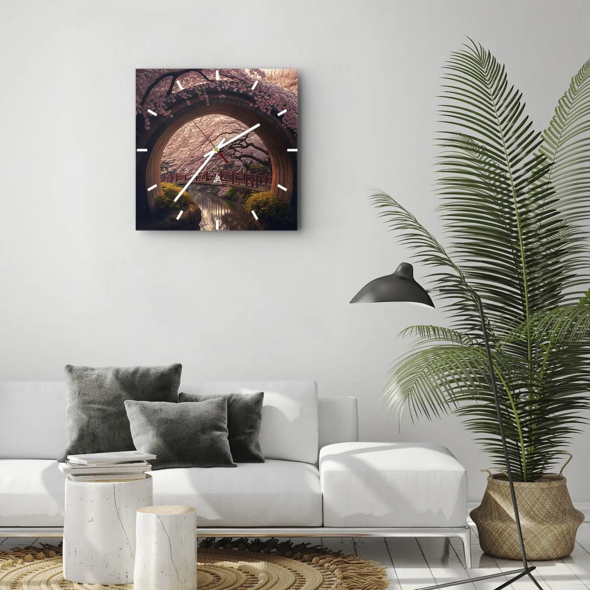 Wall clock - Clock on glass - Japanese Spring - 30x30 cm