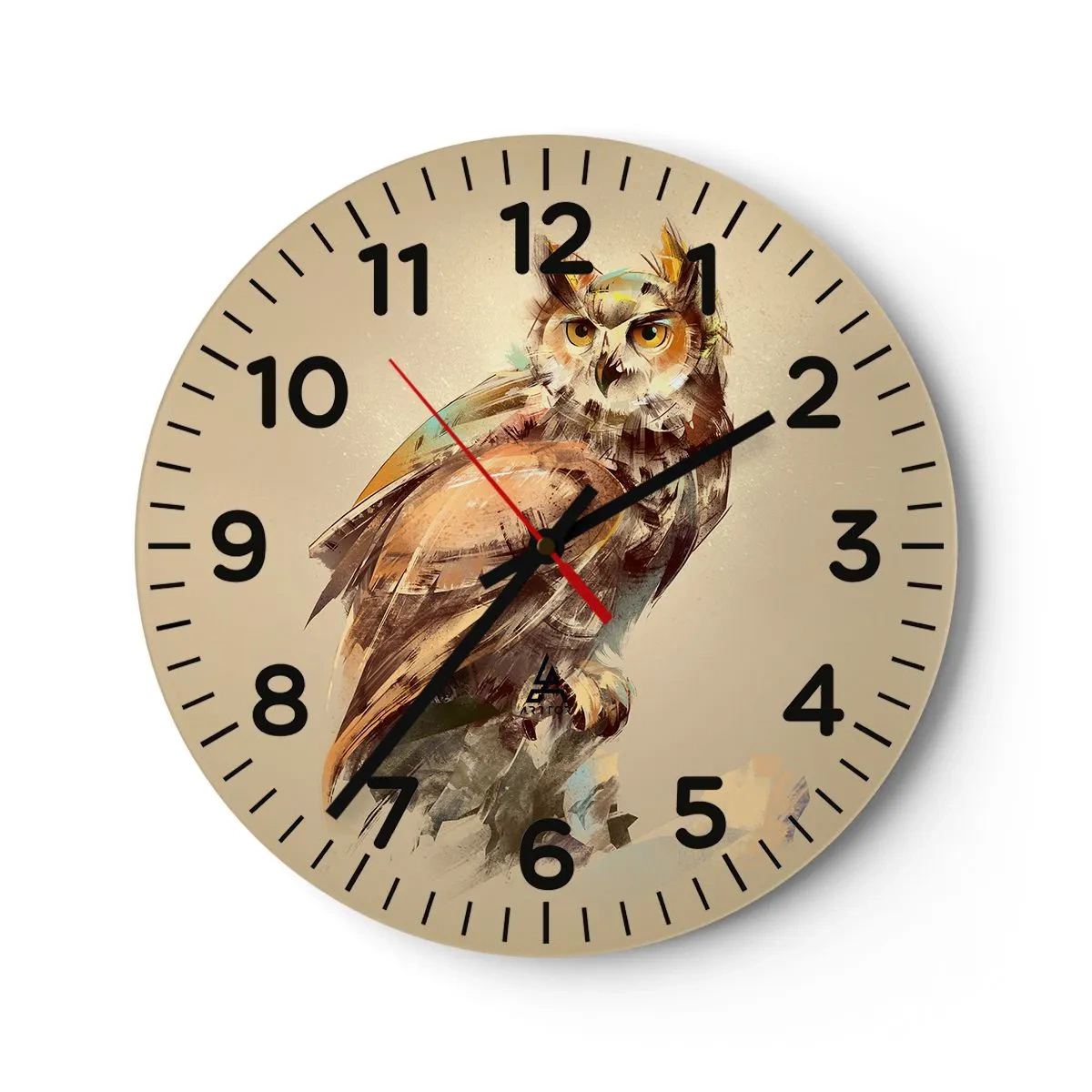 Wall clock - Clock on glass - The Wisest Owl - 30x30 cm