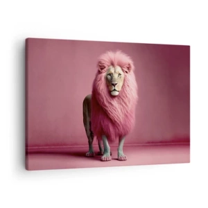Canvas picture - An artistically rendered lion with a pink mane on a pink background - 70x50cm - And You're Not Scared Anymore - Modern wall decoration for the living room and bedroom ARTTOR