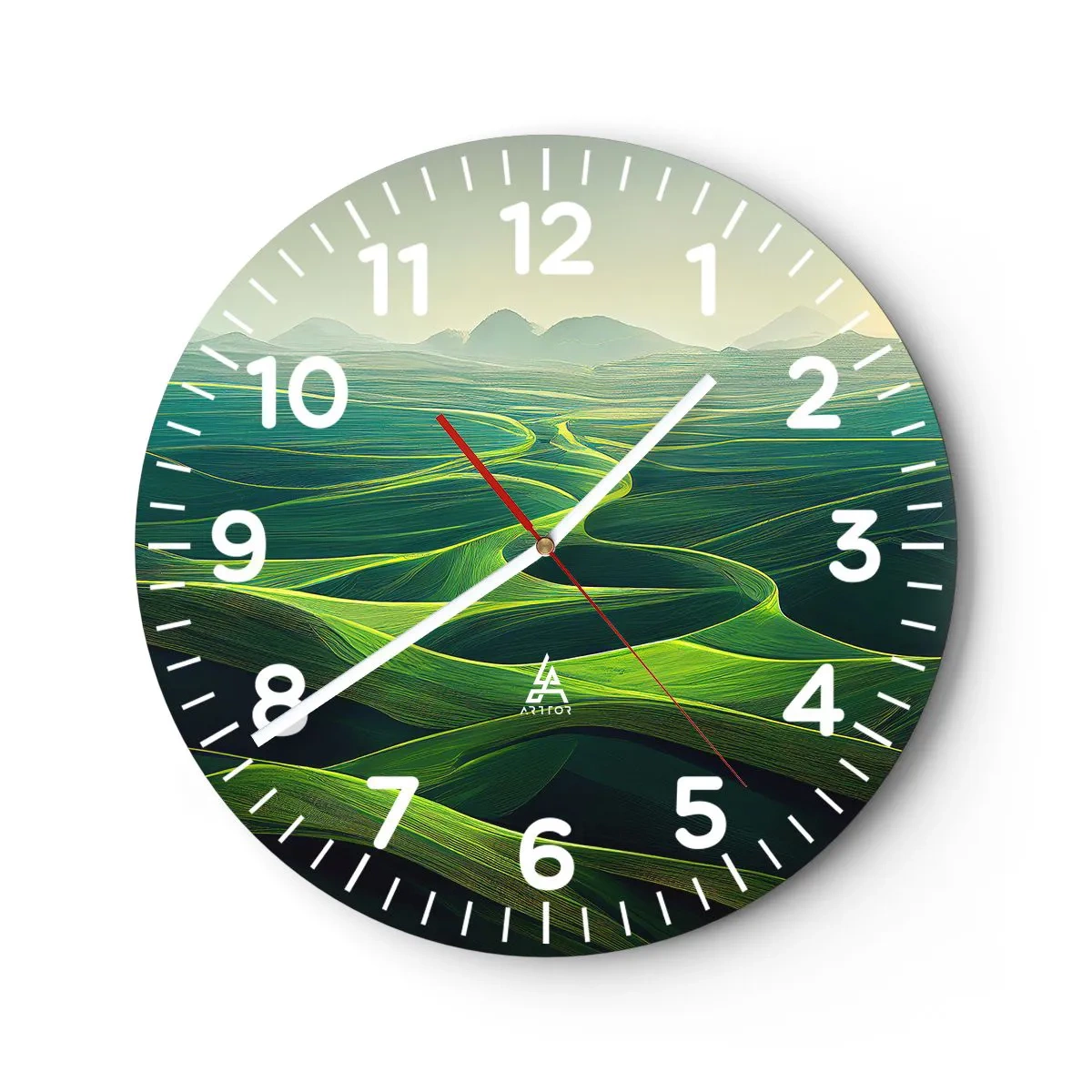 Wall clock - Clock on glass - In Green Valleys - 40x40 cm