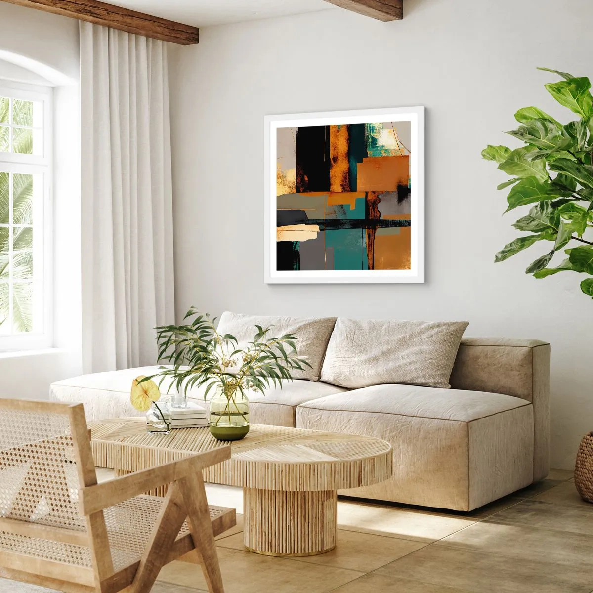 Poster in white frmae - Abstract - Light and Shadow - 60x60 cm