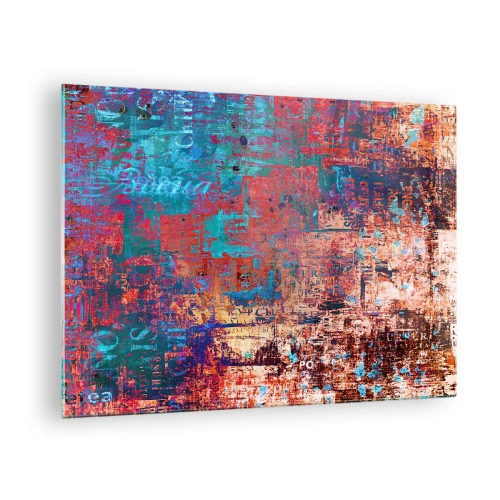Glass picture - Abstract composition in shades of blue and red - 70x50cm - Memory and Oblivion - Modern wall decoration for the living room and bedroom ARTTOR