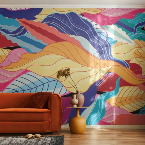 Photo Wallpaper Premium Sand - Queen of Mess - Abstraction, Colorful leaves, Piece - 300x210 cm