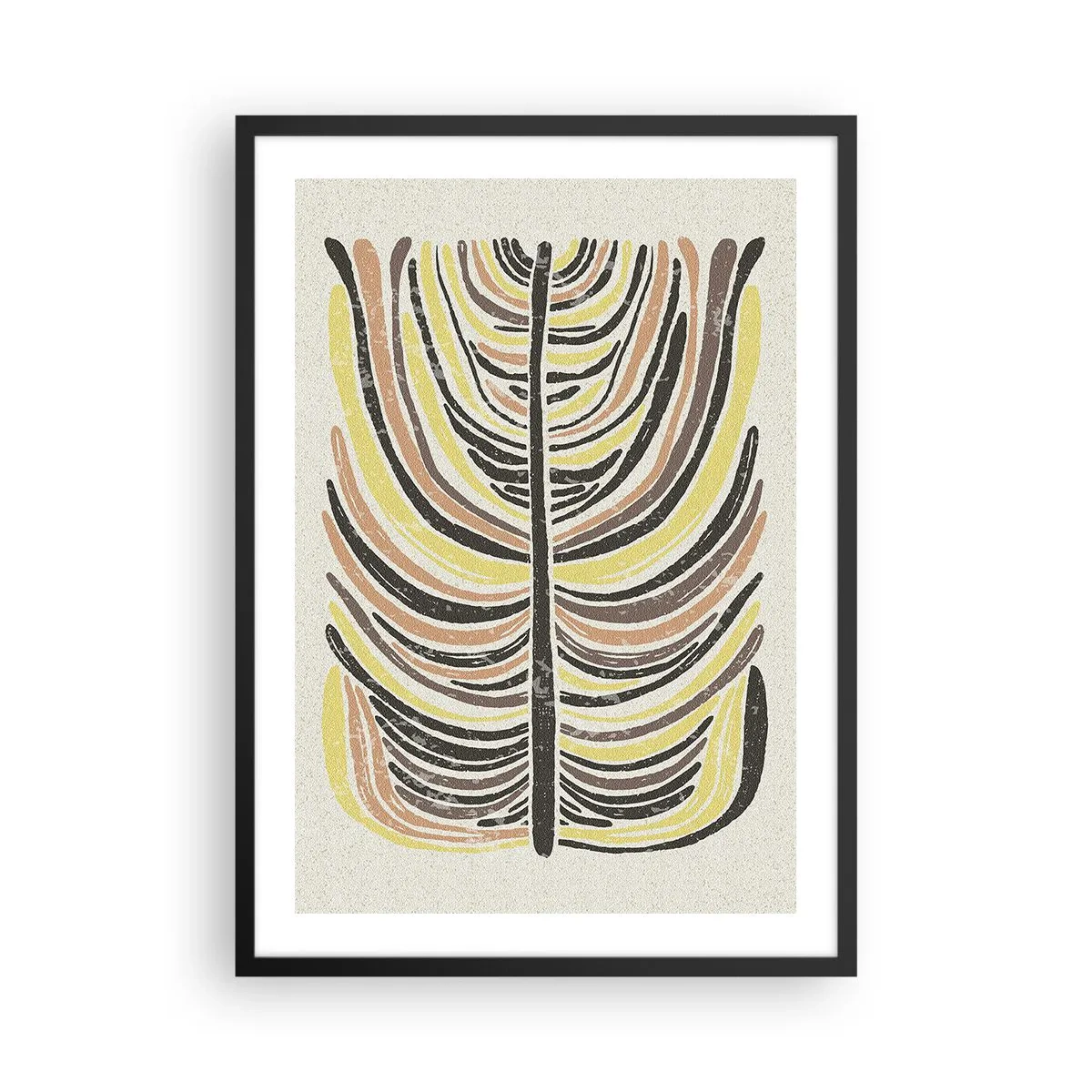 Poster in black frame - Abstract leaf in earth tones - 50x70cm - Abstract: Life to the Full - Modern wall decoration for the living room and bedroom ARTTOR
