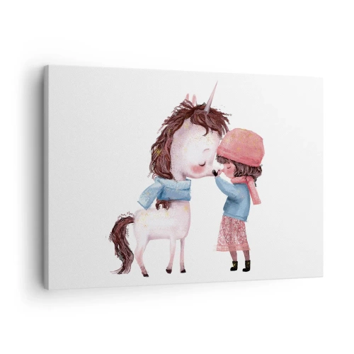 Canvas picture - A girl and a unicorn in a winter scenery - 70x50cm - Winter Tale - Modern wall decoration for the living room and bedroom ARTTOR