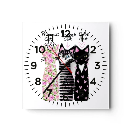 Wall clock - Clock on glass - There Were Three Kittens - 40x40 cm